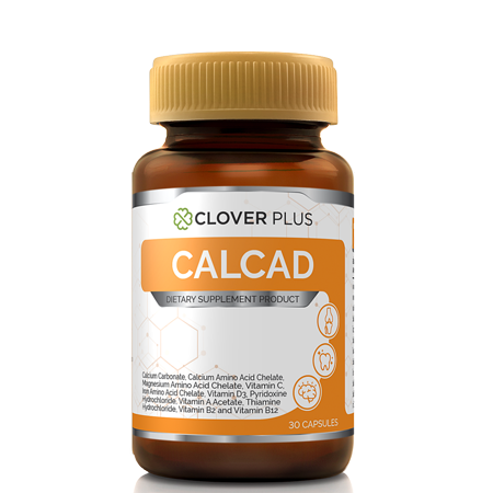 Clover Plus Calcad 30 Caps แคลเซียม พลัสวิตามิน ช่วยบำรุงกระดูกและฟัน ป้องกันโรคกระดูกพรุน ฟื้นฟูฟัน เอ็น ข้